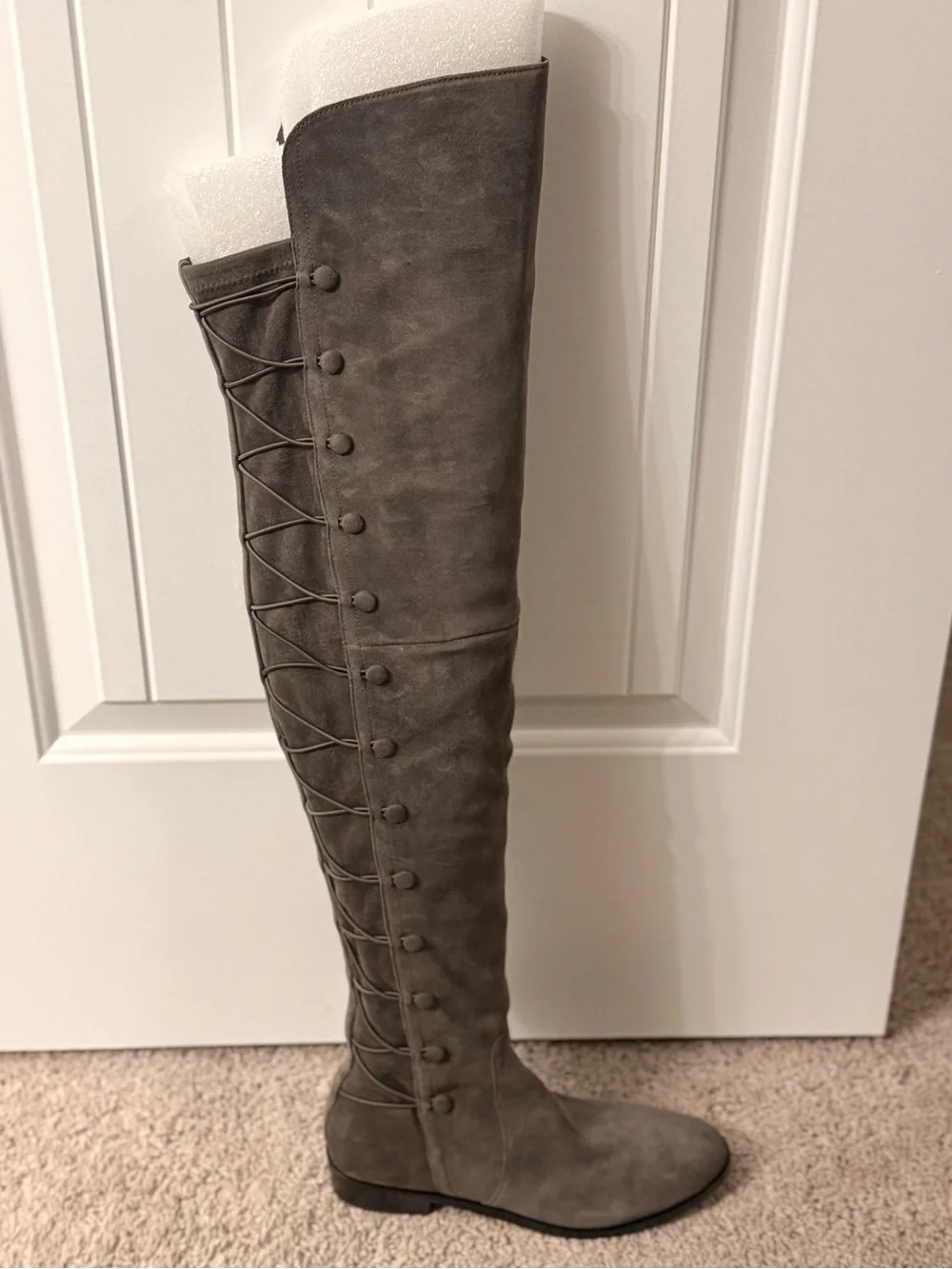 Vince Camuto Gray Over-the-Knee Lace-Up Suede Boots
